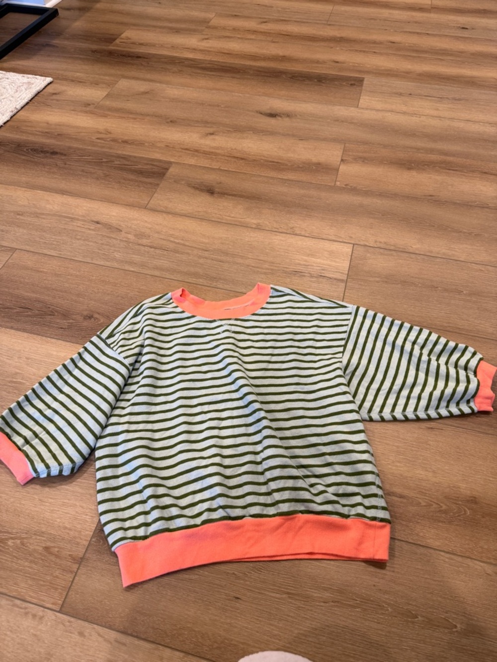 Pilcro anthropologie Striped Green & Coral poof sleeve Sweatshirt